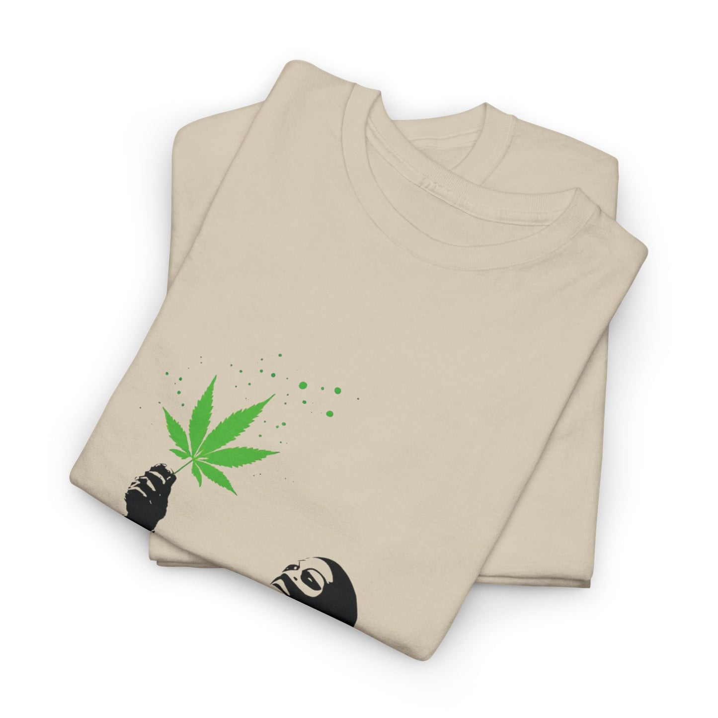 Weed Leaf Stencil Tee — Man Holding Green 420 Graphic T-Shirt