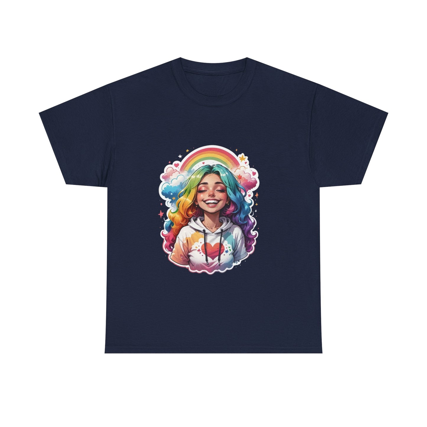 Rainbow Girl T-Shirt — Colorful Smiling Portrait Tee