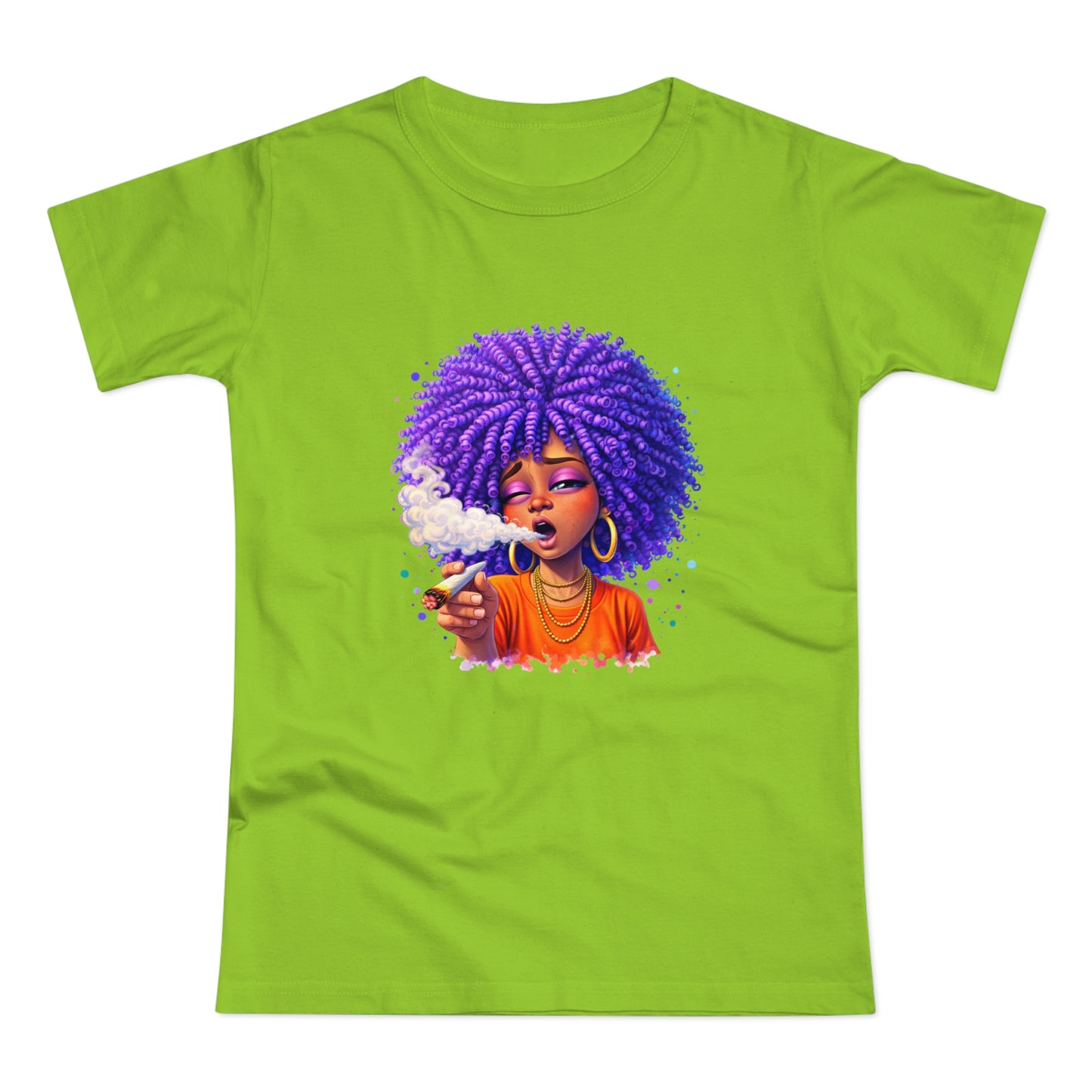 Women's T-Shirt — Purple Afro Girl Art Graphic Tee (Smoke Vibe)