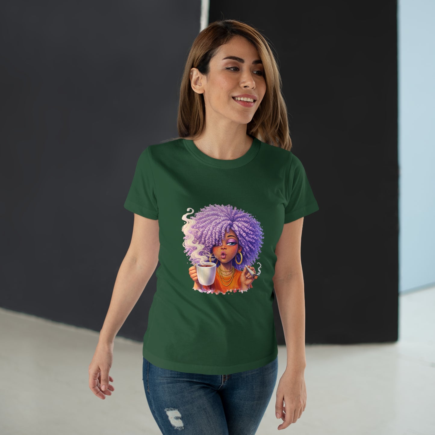 Women's T-Shirt — Afro Puff Coffee Girl Graphic Tee