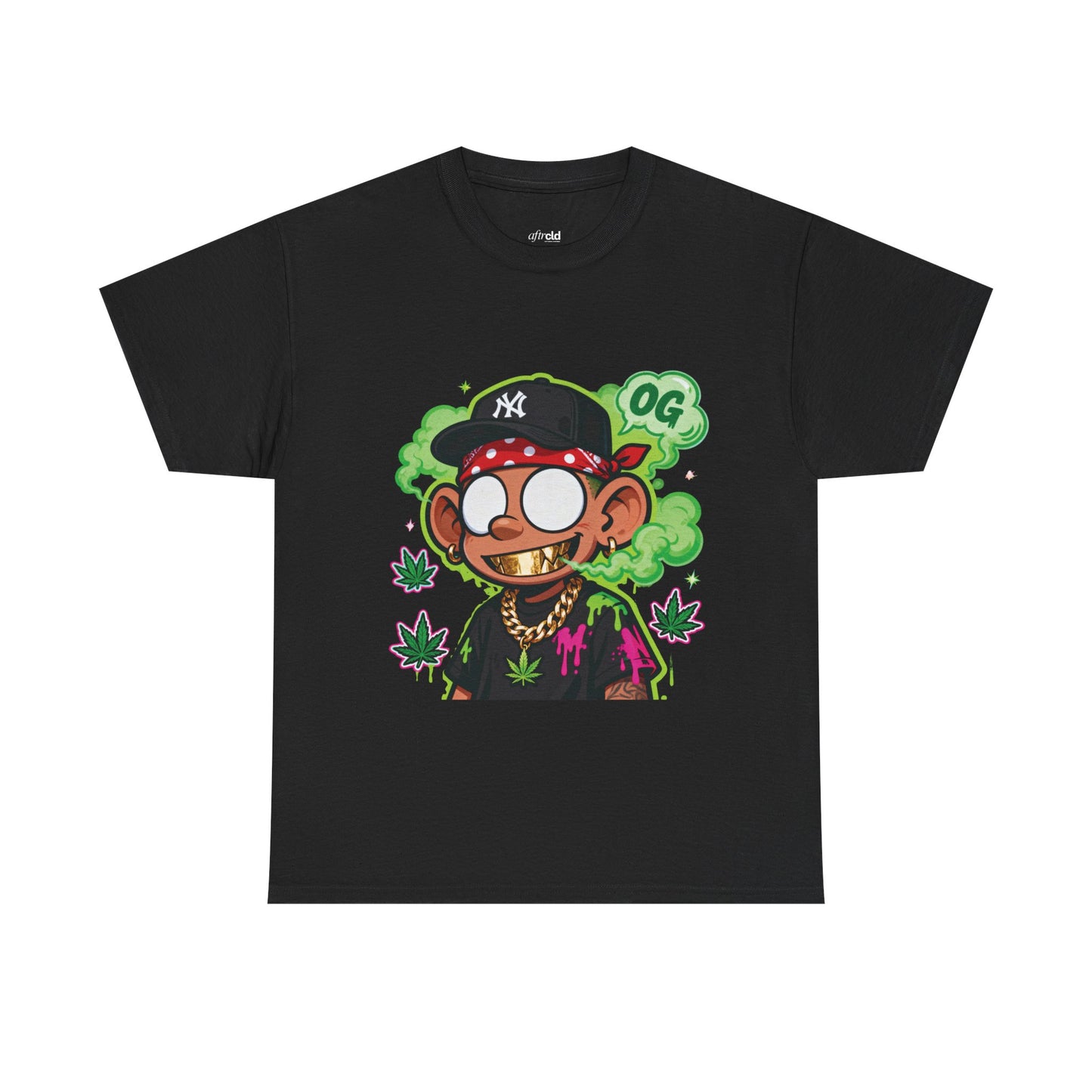 T-Shirt — OG Cartoon Stoner Graphic Tee (Green Smoke & Leaf Design)