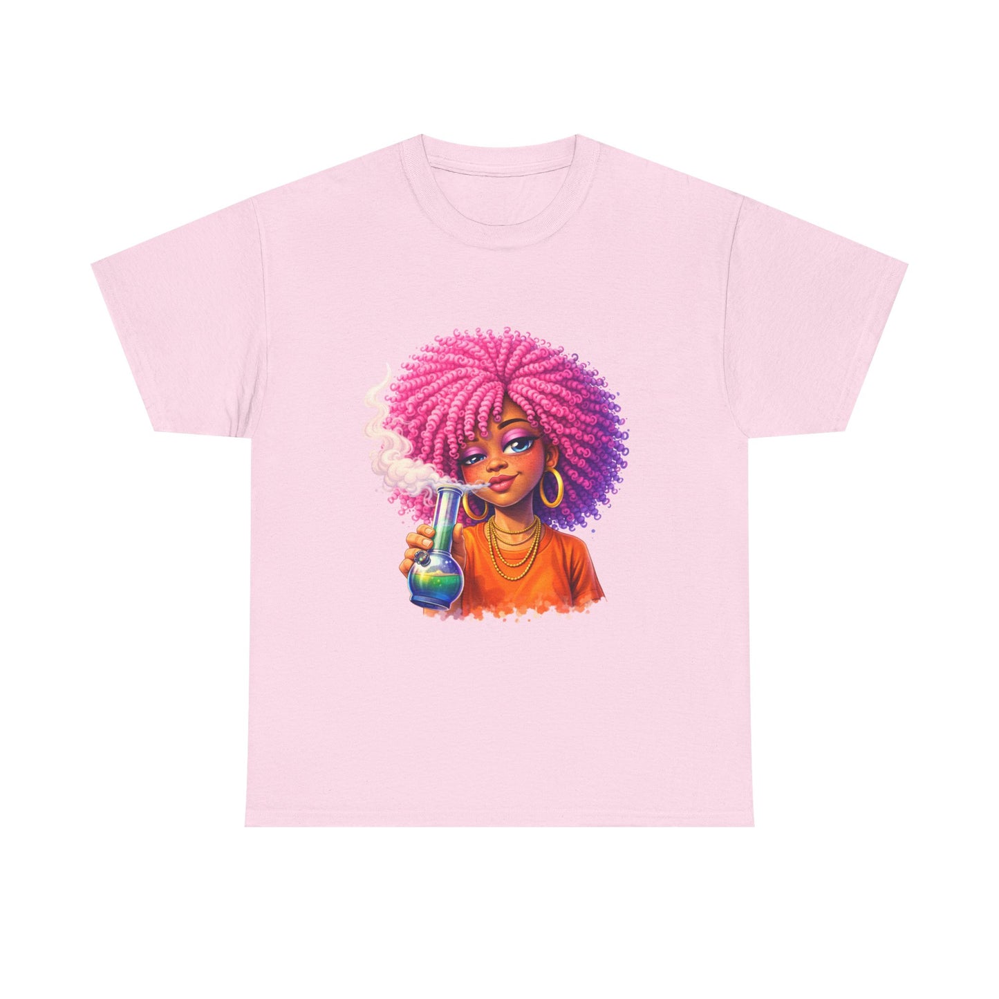 Pink Afro Girl Graphic Tee — Colorful Sassy Retro Portrait T‑Shirt