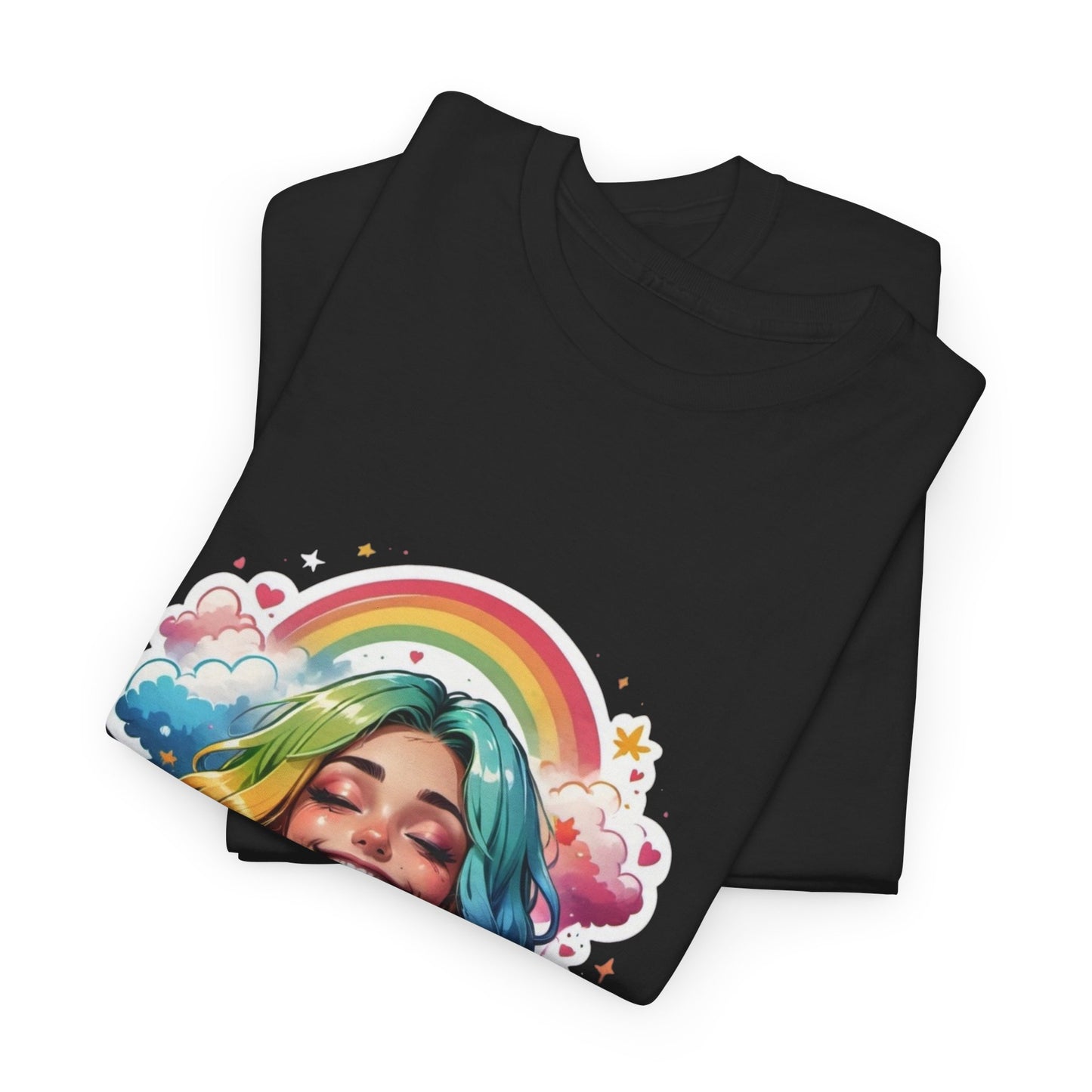 Rainbow Girl T-Shirt — Colorful Smiling Portrait Tee