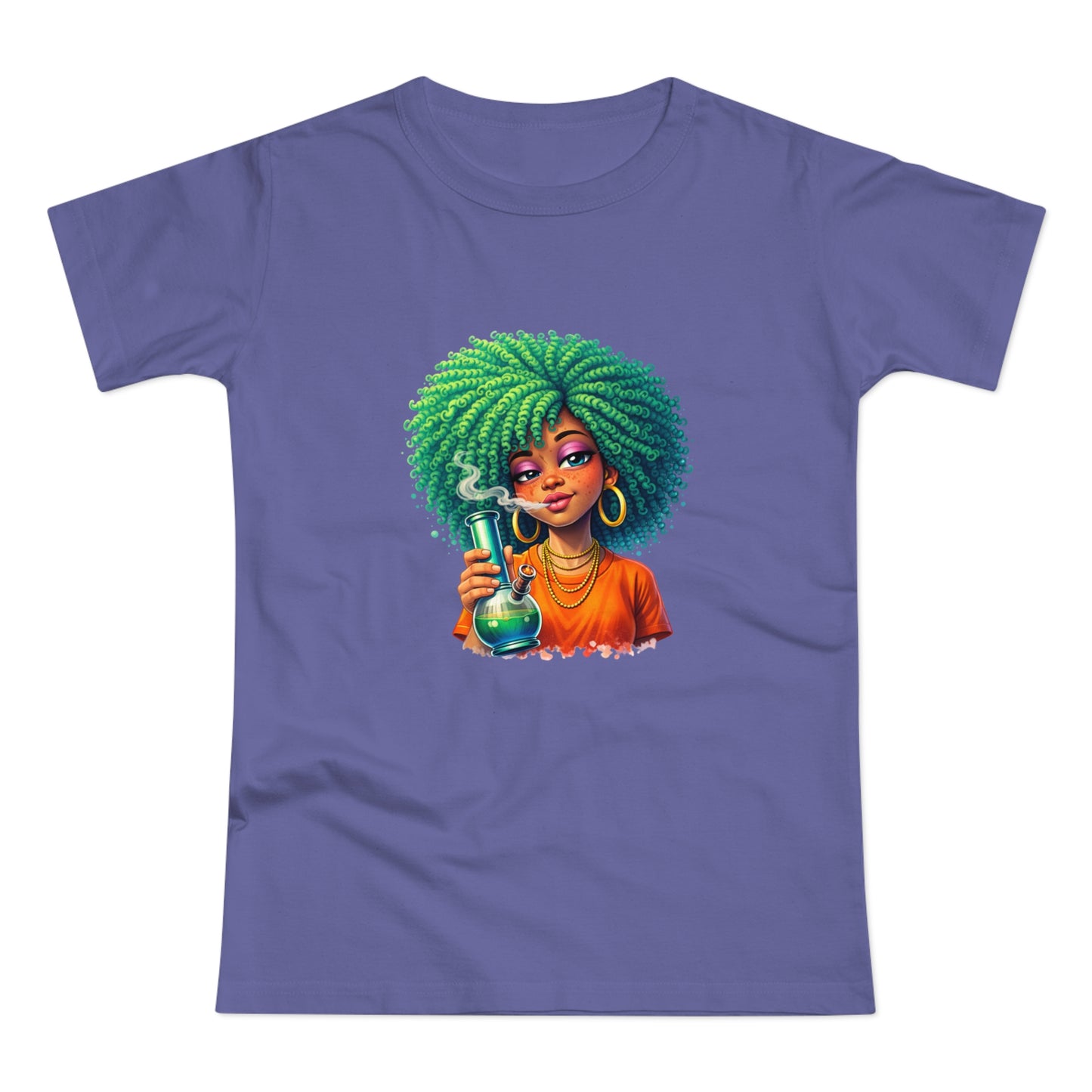 Afro Green Hair Scientist T‑Shirt — Cute Black Girl Chemist Graphic Tee