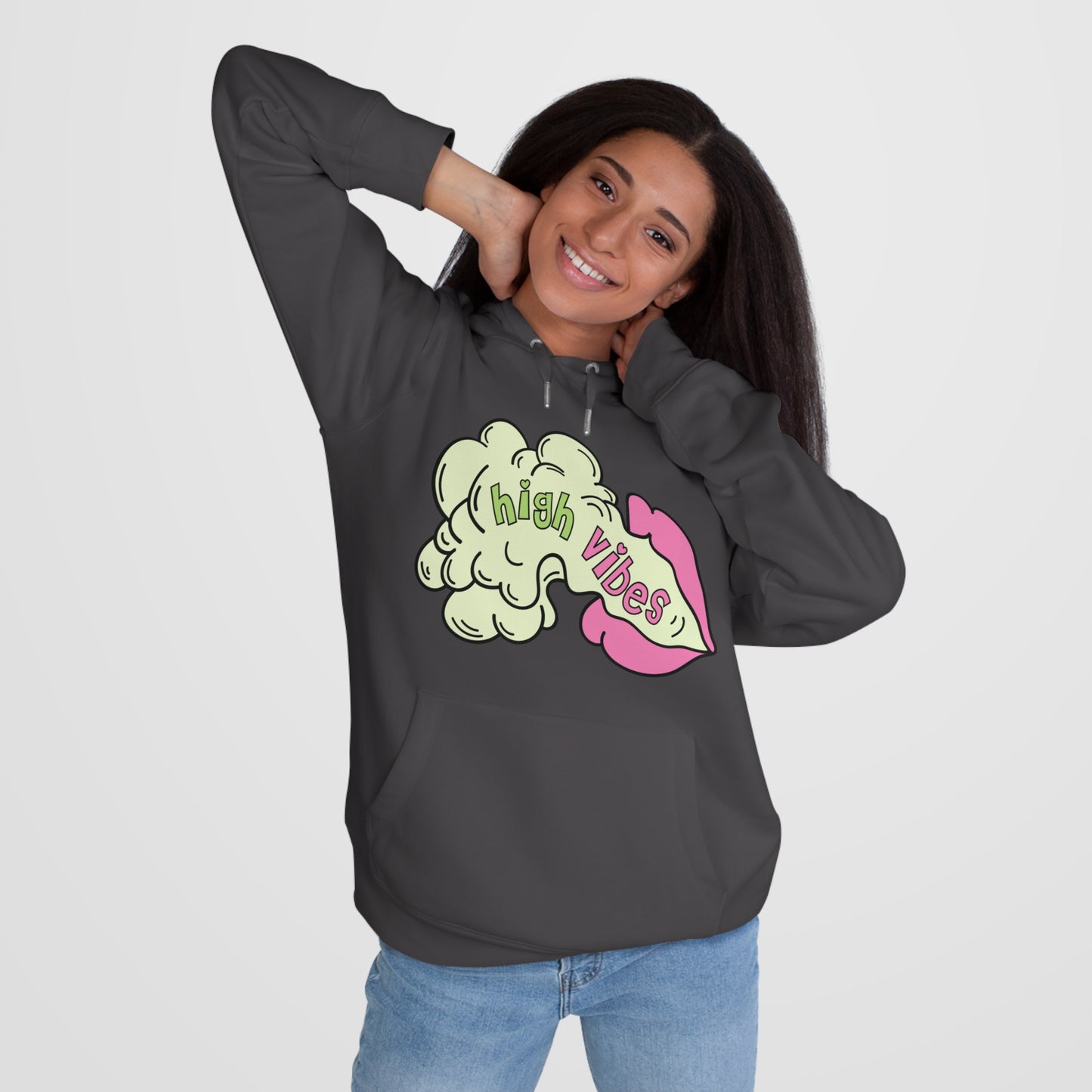 High Vibes Pot Princess Hoodie – Cute Pink Heart 420 Graphic Hooded Sweatshirt