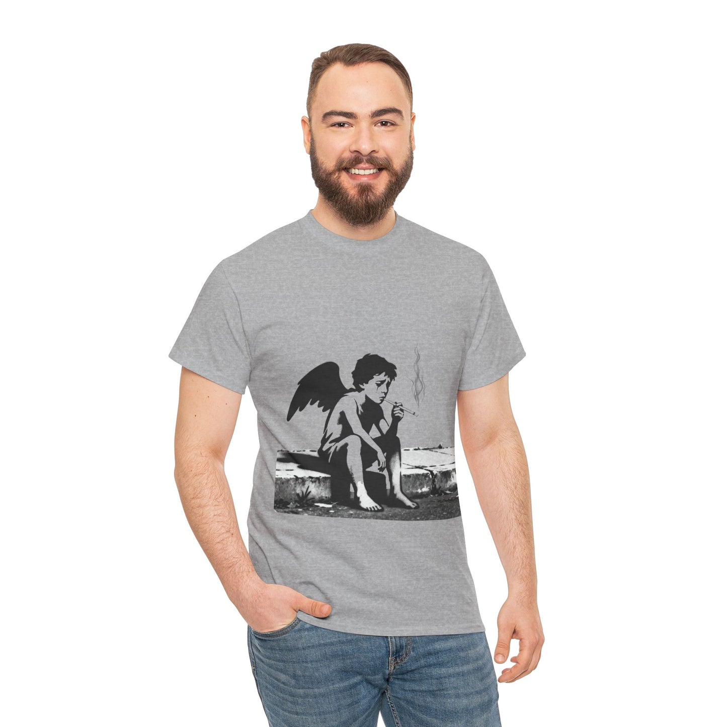 Angel Smoking Graphic Tee — Vintage Cherub Streetwear T-Shirt