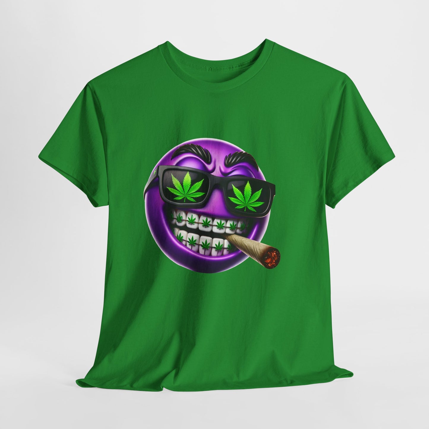 420 Smiley T-Shirt — Purple Grinning Emoticon with Weed Sunglasses & Joint