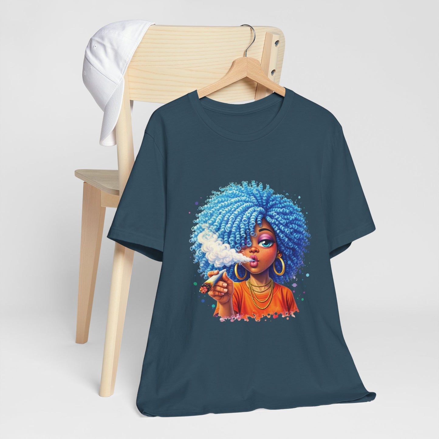 Afro Puff Vibes T-Shirt — Cool Blue Hair Graphic Tee