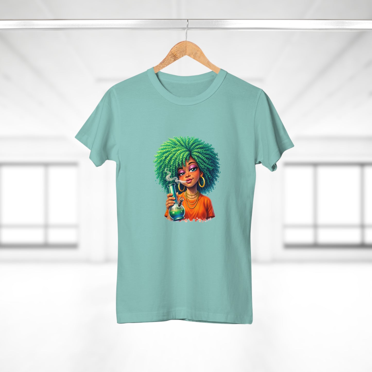 Afro Green Hair Scientist T‑Shirt — Cute Black Girl Chemist Graphic Tee