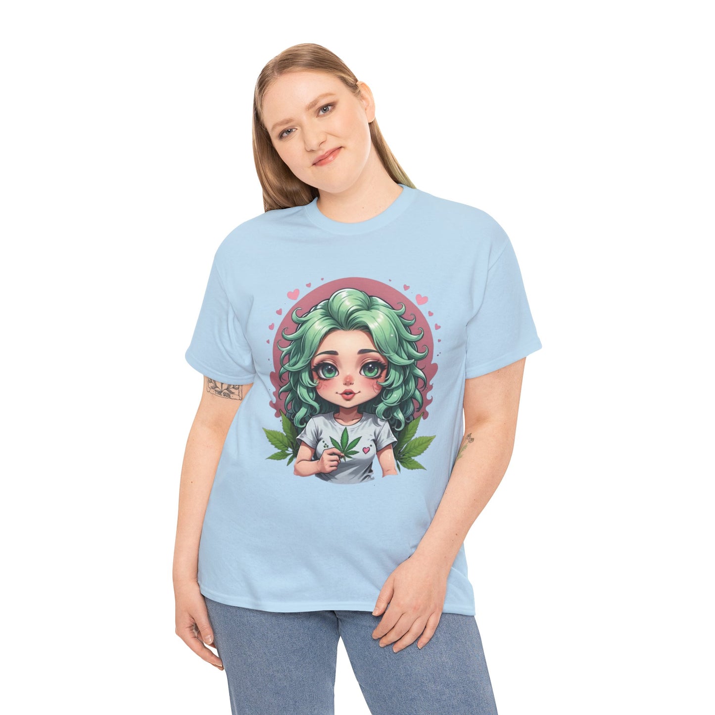 Plant Girl Cute Tee — Green Hair Anime Girl Graphic T-Shirt
