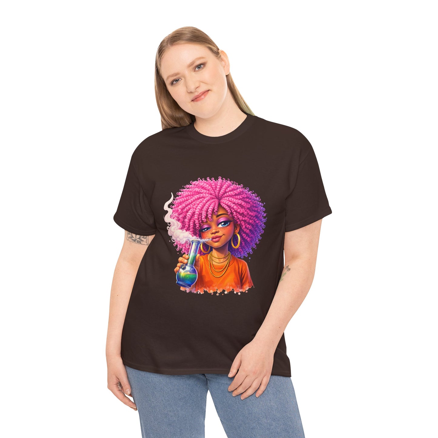 Pink Afro Girl Graphic Tee — Colorful Sassy Retro Portrait T‑Shirt