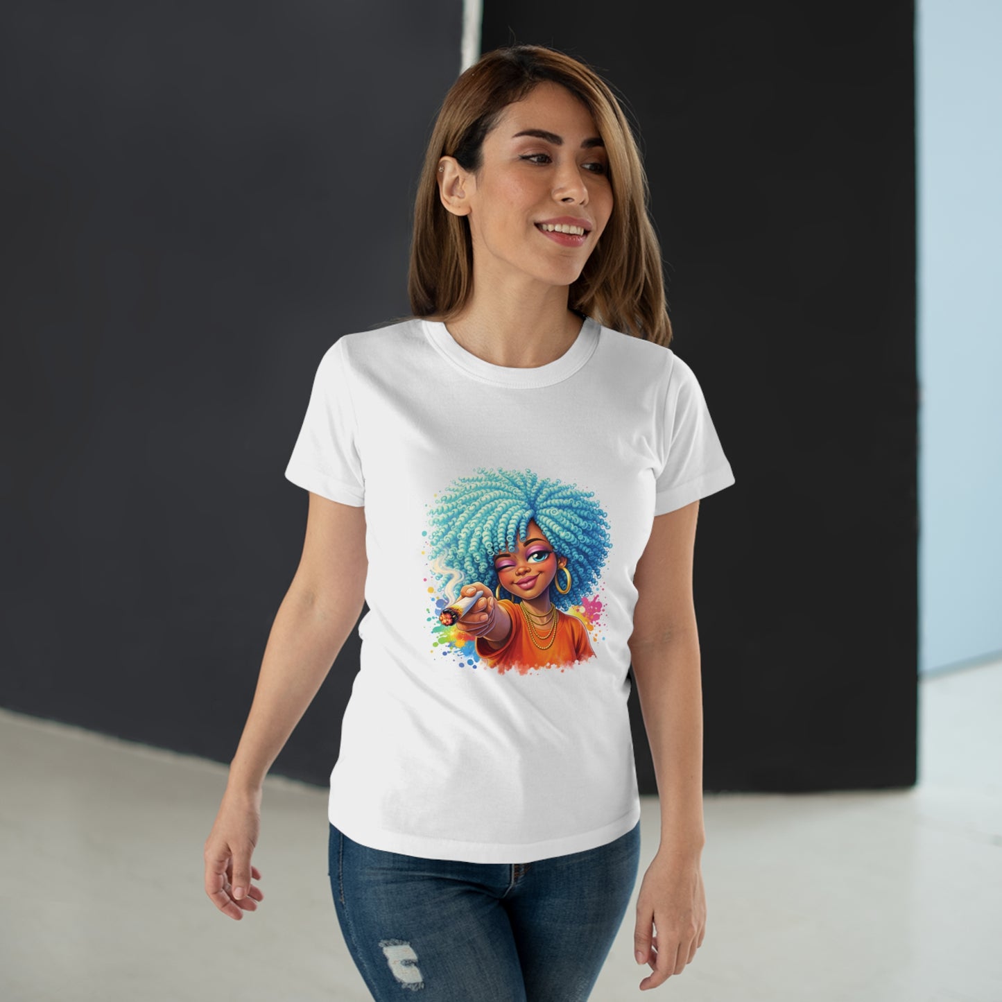 Afro Girl Pointing Graphic T-Shirt — Colorful Natural Hair Illustration Tee