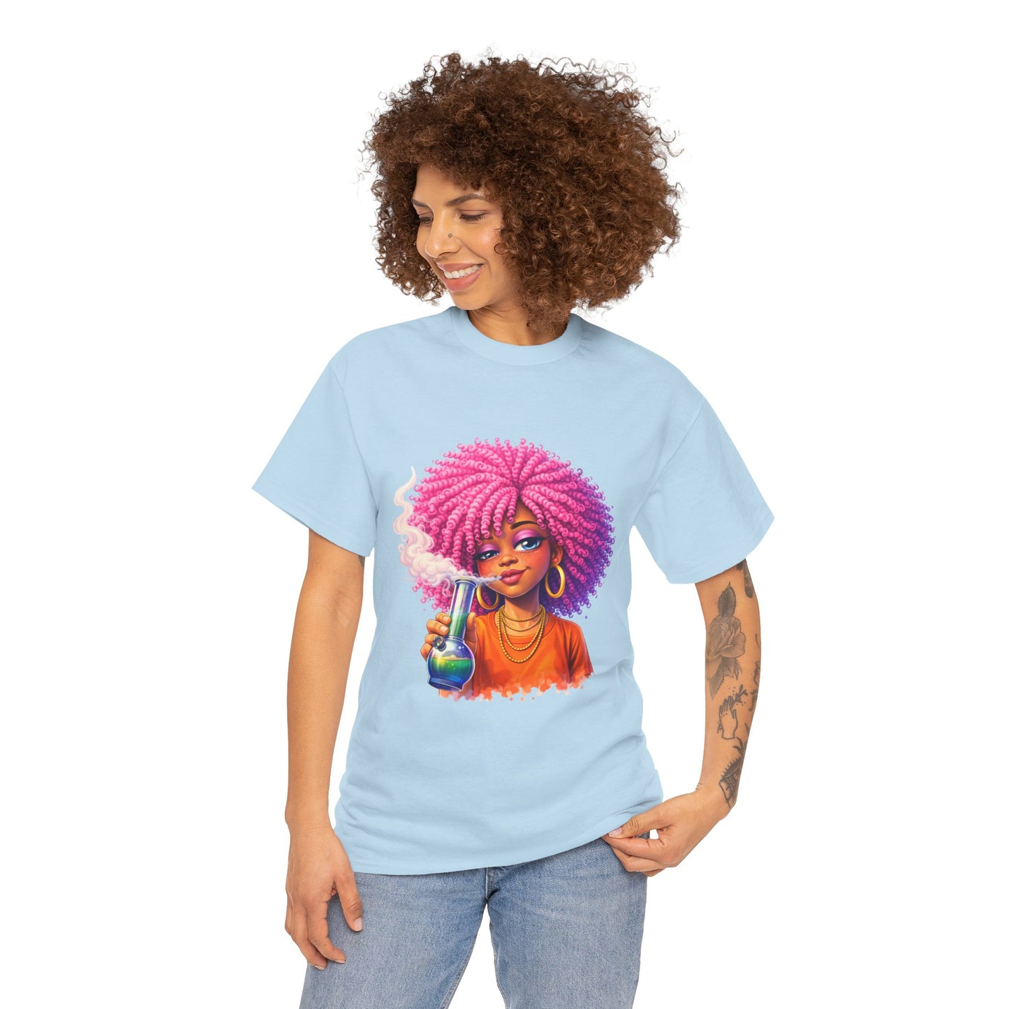 Pink Afro Girl Graphic Tee — Colorful Sassy Retro Portrait T‑Shirt