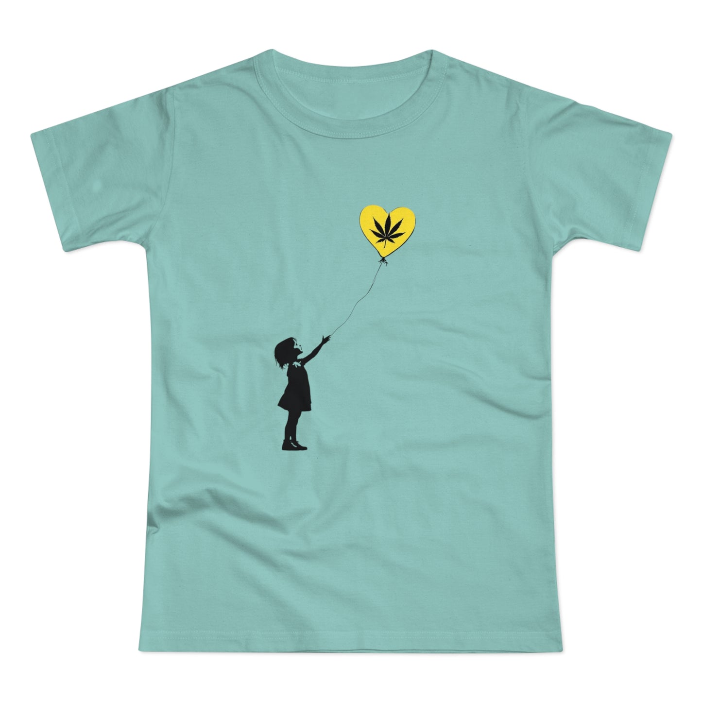 Women’s T-Shirt — Girl with Heart Balloon Weed Leaf Graphic